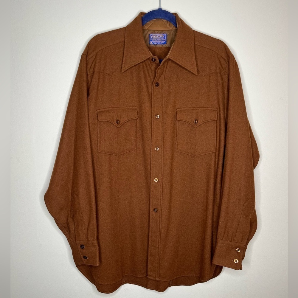 Vintage 70s Pendleton Button Up in Chocolate Brown Wool Size Large - Picture 2 of 3
